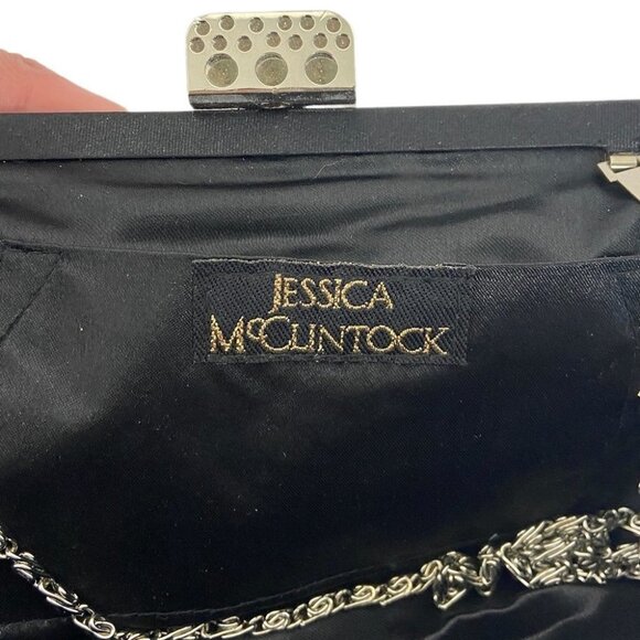JESSICA McClintock Gunne Sax Vintage Black Clutch Purse Handbag Jewel Closure - Picture 4 of 12
